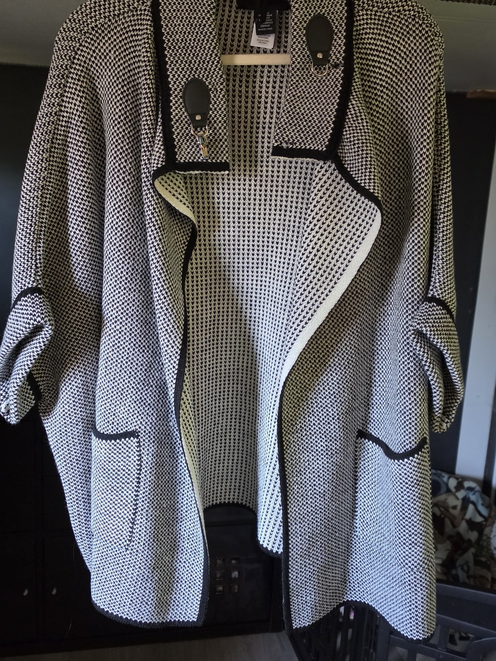 Rachel Zoe Black and White Knit Open Cardigan